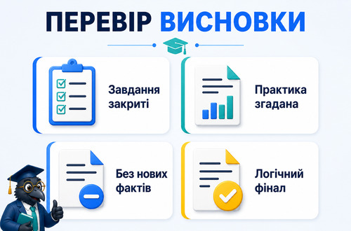Інфографіка з чек-листом перевірки висновків дипломної роботи перед здачею