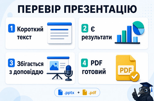 Інфографіка з чек-листом перевірки презентації до дипломної роботи перед захистом