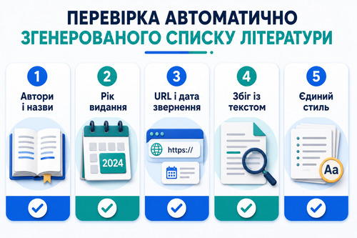 Інфографіка про те, що перевірити після автоматичної генерації списку літератури