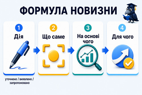 Інфографіка показує формулу наукової новизни дипломної роботи