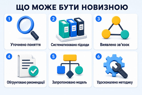 Інфографіка показує варіанти наукової новизни в дипломній роботі