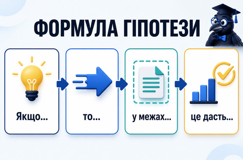 Інфографіка з формулою гіпотези дипломної роботи та її основними елементами