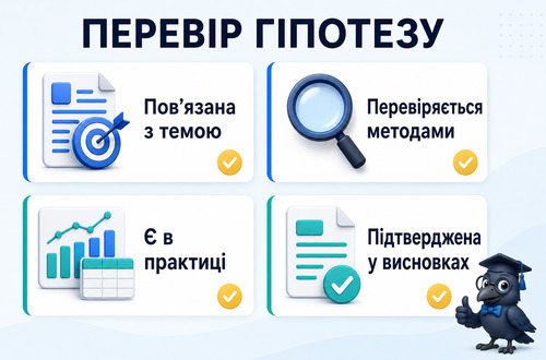 Інфографіка з чек-листом перевірки гіпотези дипломної роботи перед здачею