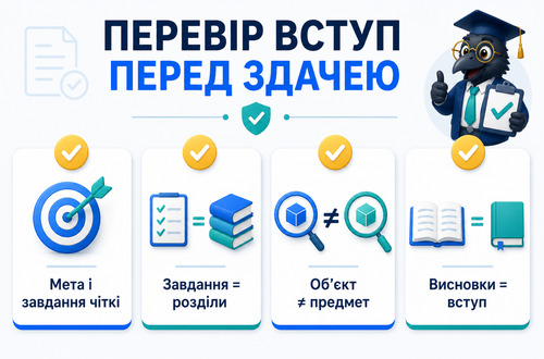 Інфографіка з чек-листом перевірки вступу до дипломної роботи перед здачею