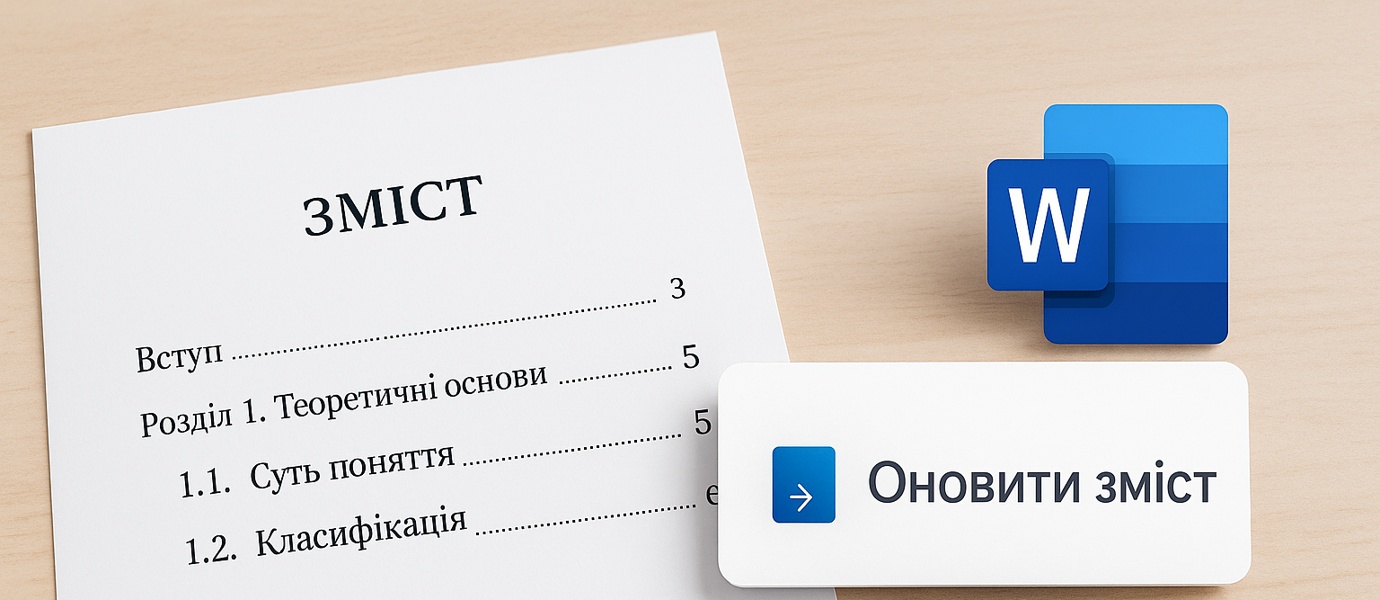 Зразок автоматичного змісту в дипломній роботі, оформлений у Word