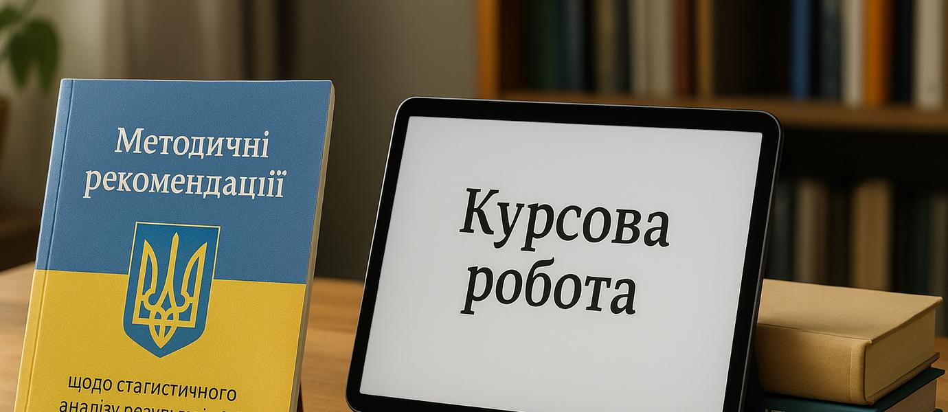 Планшет із написом "Курсова робота" на навчальному столі поряд із методичкою