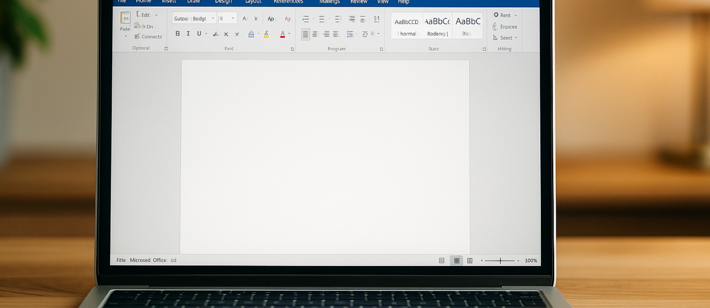 Порожній документ у Microsoft Word на ноутбуці з видимою нумерацією сторінки