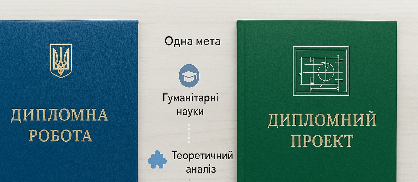 Порівняння обкладинок дипломної роботи та дипломного проєкту — візуальні відмінності для студентів
