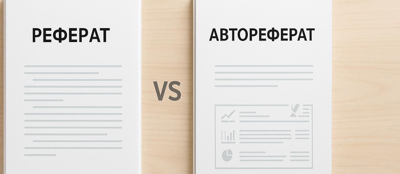 Порівняння реферату та автореферату — два навчальні документи на столі студента