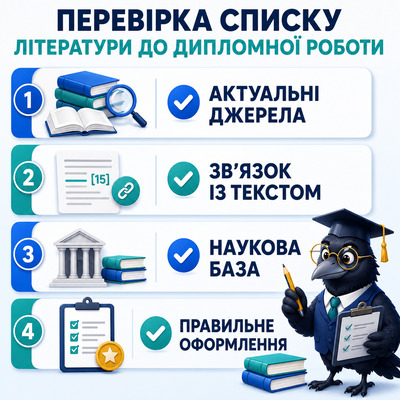 Інфографіка про те, що перевірити у списку літератури до дипломної роботи