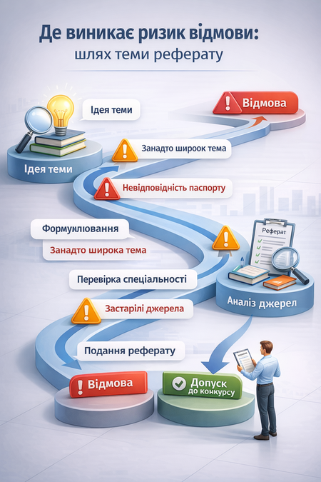 3D інфографіка українською мовою: шлях теми реферату від ідеї до подання з ключовими ризиками відмови на кожному етапі