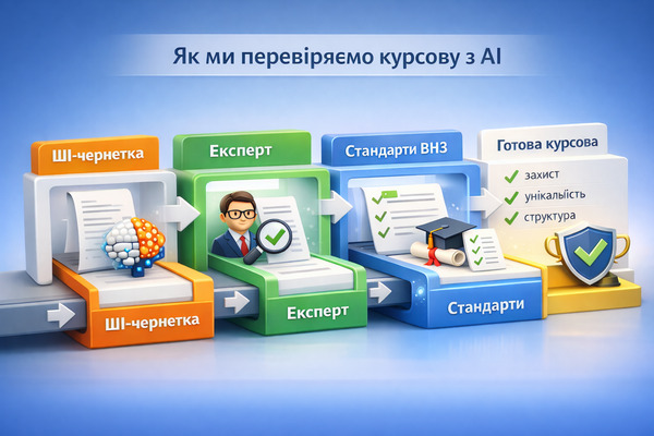 процес перевірки курсової роботи з ШІ експертом та відповідності стандартам ВНЗ