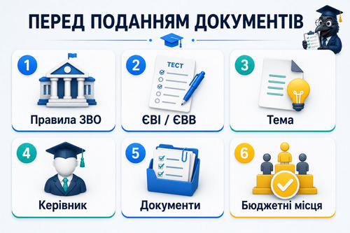 Інфографіка з чек-листом вступу до аспірантури в Україні у 2026 році