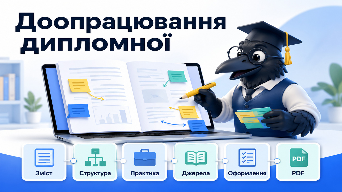 Ворон-аналітик розбирає коментарі керівника до дипломної роботи