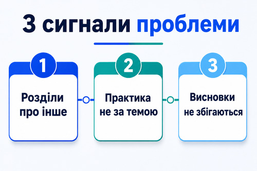 Інфографіка з трьома сигналами, що дипломна робота не відповідає темі