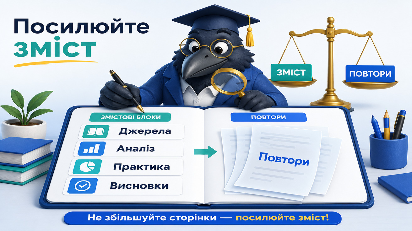 Ворон-аналітик перевіряє дипломну на змістовний обсяг і зайві повтори