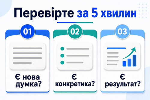 Інфографіка з трьома питаннями для швидкої перевірки шаблонного тексту після ChatGPT