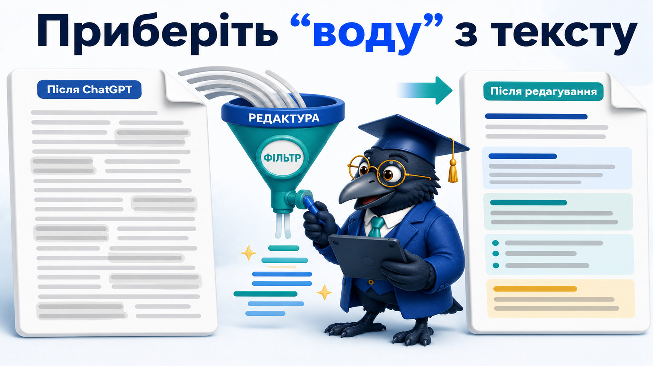 Ворон-аналітик прибирає воду й повтори з тексту після ChatGPT та залишає змістовний академічний фрагмент