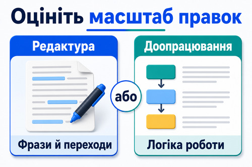 Інфографіка про різницю між редактурою та доопрацюванням тексту після зауваження викладача щодо ChatGPT