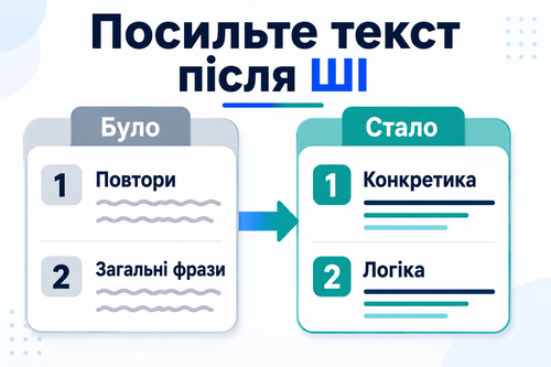 Інфографіка про редактуру тексту після ChatGPT: від повторів і загальних фраз до конкретики та логіки