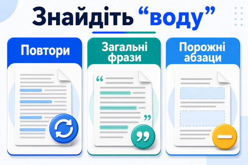Інфографіка з трьома ознаками води в тексті після ChatGPT