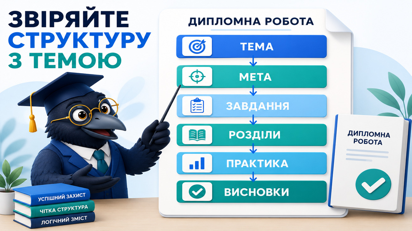 Ворон-аналітик вирівнює структуру дипломної роботи відповідно до теми