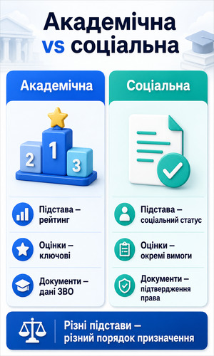 Основні відмінності академічної та соціальної стипендії